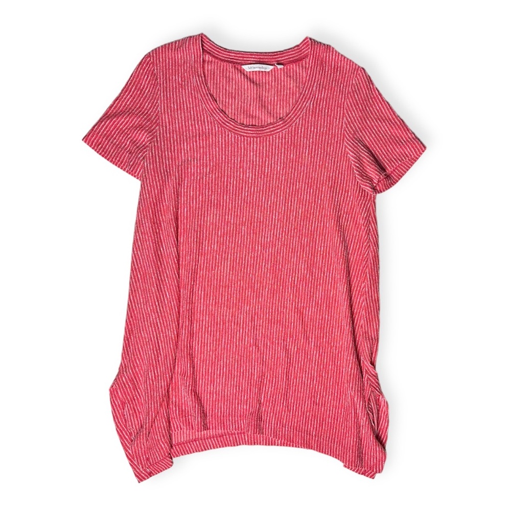 Soft Surroundings Poppy Red White Pinstripe Heavenly Soft Dione Top Women Large